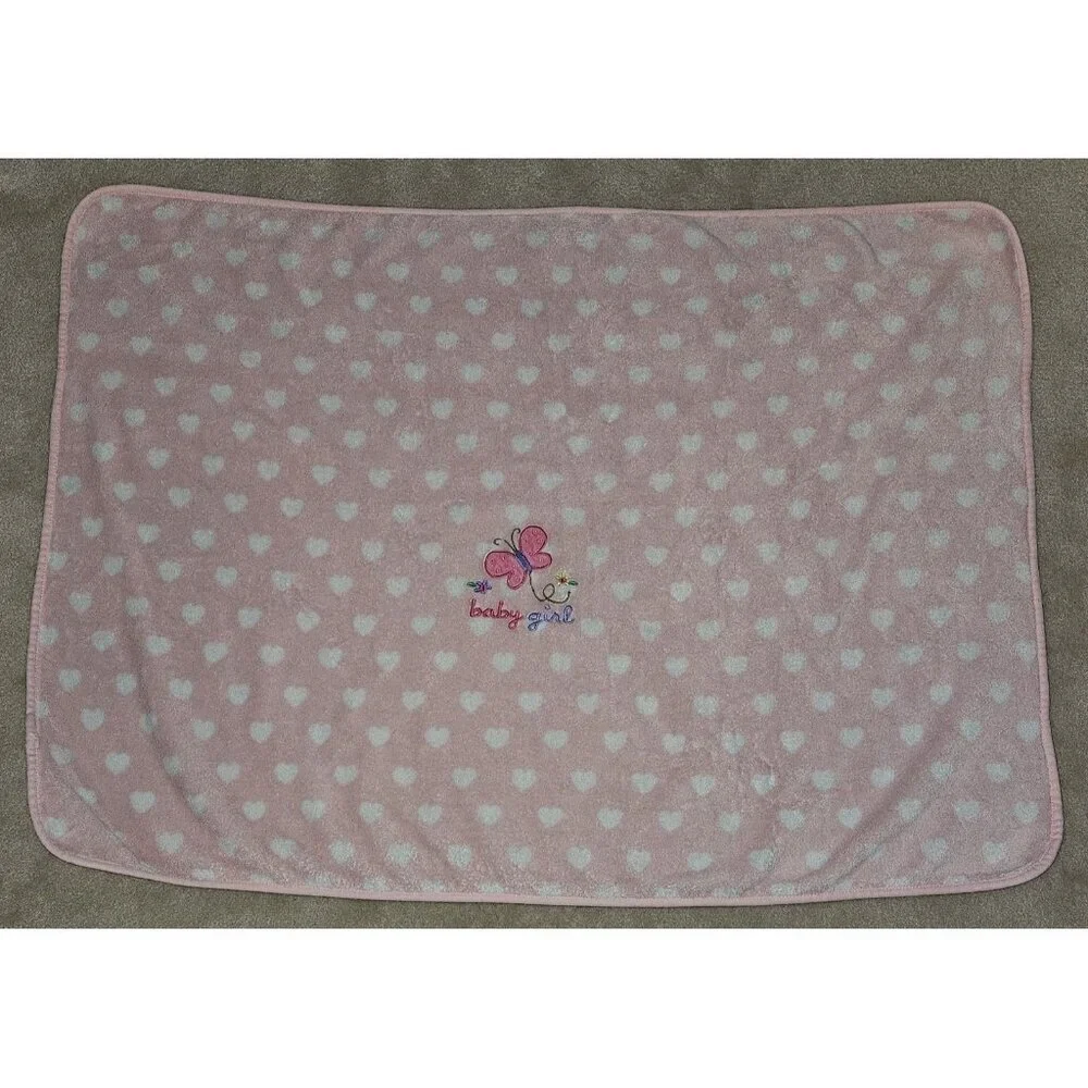 Garanimals  Pink White Hearts Baby Girl Fleece Blanket Butterfly Flowers 28x39